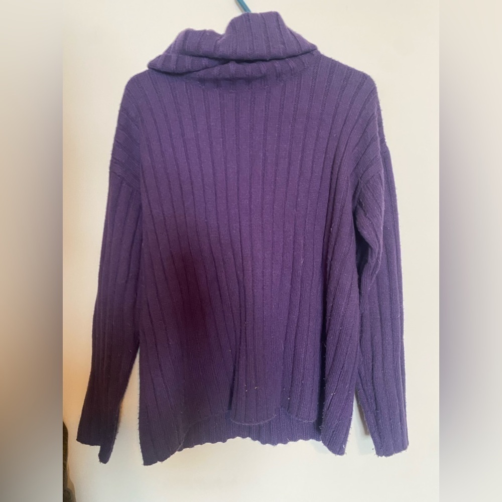 Lord & Taylor Purple Cable Knit Turtleneck Sweater Cozy Cottagecore Preppy Large
